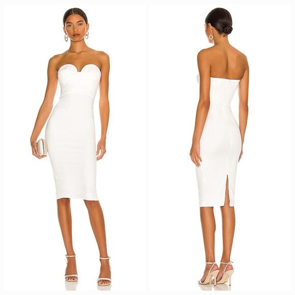 MORE TO COME Sophia Strapless Midi Dress in White XS - Picture 1 of 10